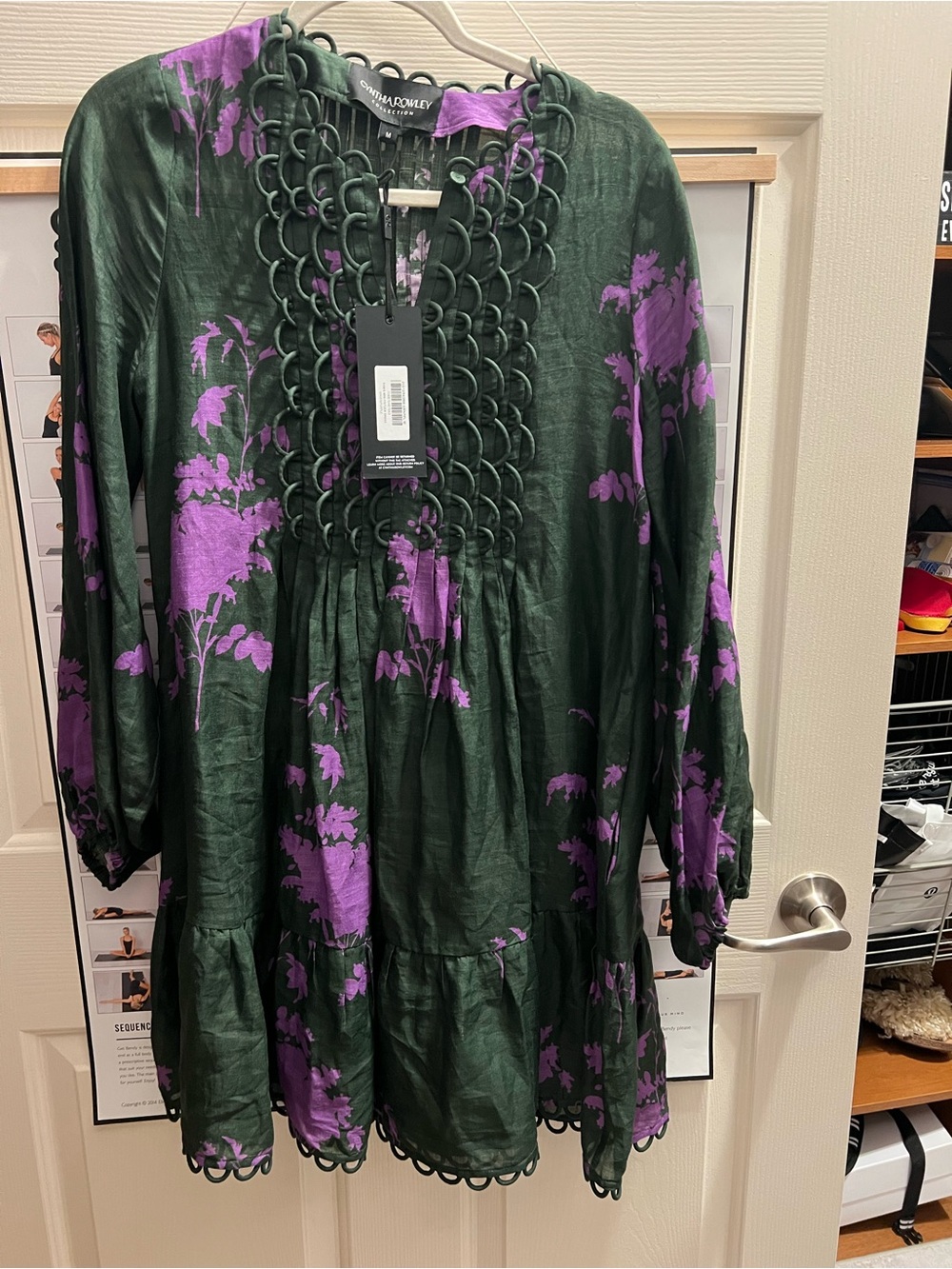 Cynthia RowleyDark Green Dress with Purple Floral Print